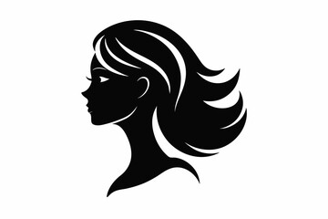  Vector template abstract logo for woman salons and shops.. Portrait of a girl. silhouette black, vector illustration 