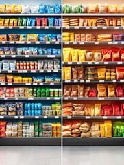 Supermarket Shelves Full of Colorful Products.