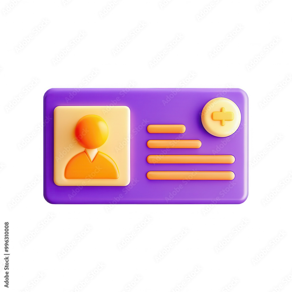 Poster a colorful 3d model of a contact card featuring a user icon and placeholder text, designed with vibr