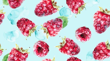 Seamless repetitive pattern background of raspberry fruit for fabric design