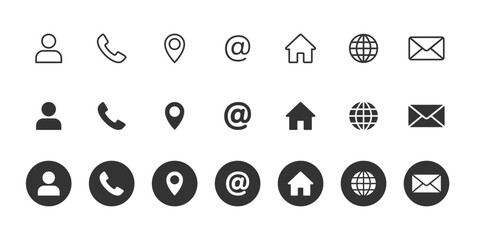 Set of contact us icons. Contact and communication icons. Contact information icons for business cards