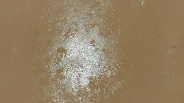 Aerial view of a flood in Southeast asian due to heavy rains and La Nina phenomenon.