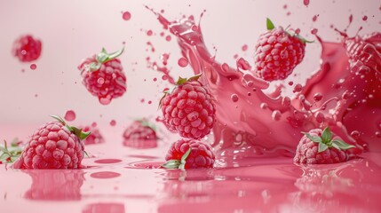 Fresh raspberry fruit with juice splash