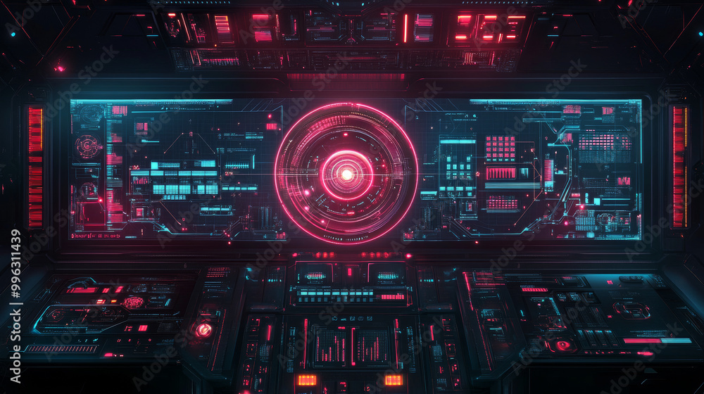 Poster futuristic vr hud control panel featuring a technology-based head-up display with target and command