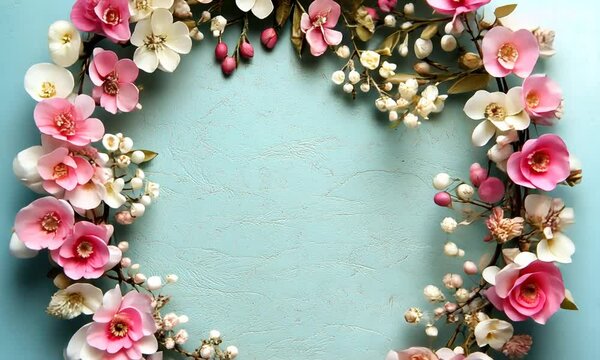 Floral Wreath on Turquoise Background