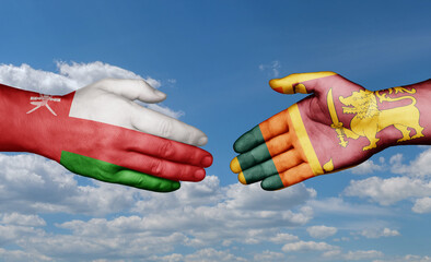 Sri Lanka and Oman country handshaking with flags, consensus concept international co-operation illustration