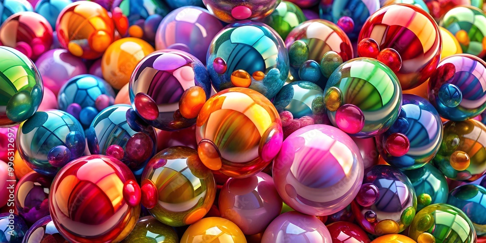 Poster abstract background of colorful glossy spheres ai generative