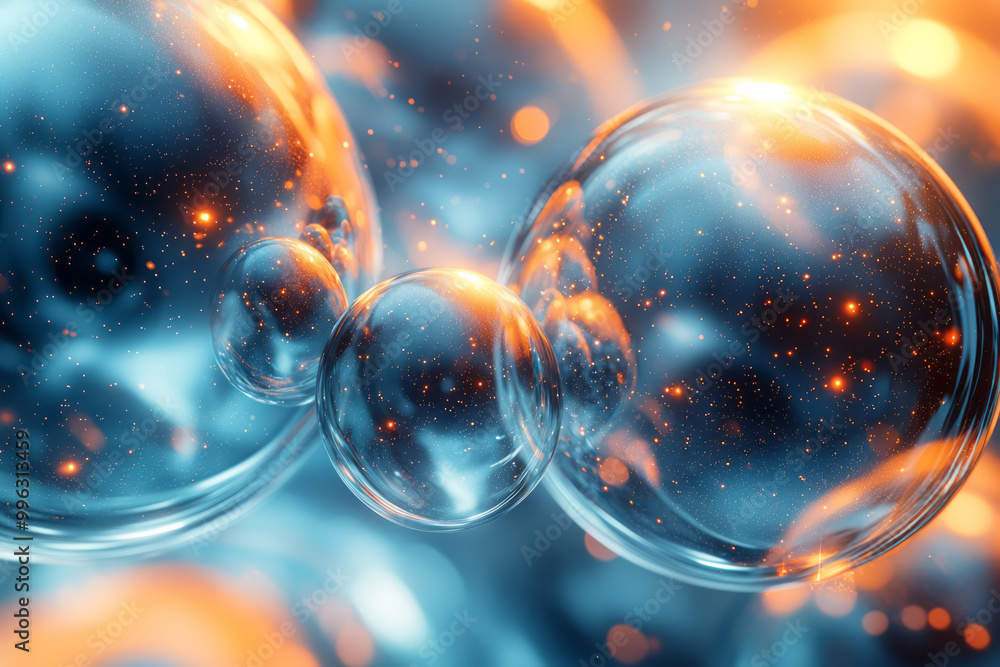 Poster abstract spheres and lines intersecting in soft focus,