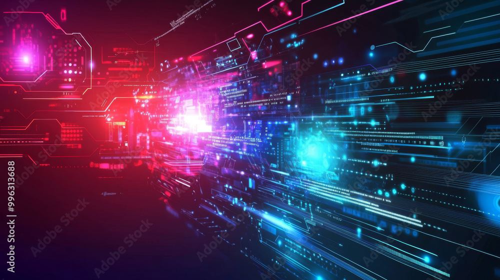 Aufkleber an abstract futuristic background featuring glowing light effects, with smooth gradients and dynamic