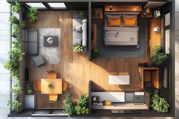 Modern Urban Apartment Inspiration: A Top-Down View of Minimalist Design & Compact Living Ideas