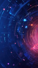 Obraz premium Futuristic digital background with vibrant neon light patterns, showcasing technology and innovation in a colorful abstract design.