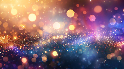 Obraz premium Glittering gradient background with hologram effect and magic lights. Holographic abstract shimmering backdrop with fairy fantasy sparkles