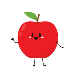 Apple cartoon. Happy apple fruit cute character mascot vector design.