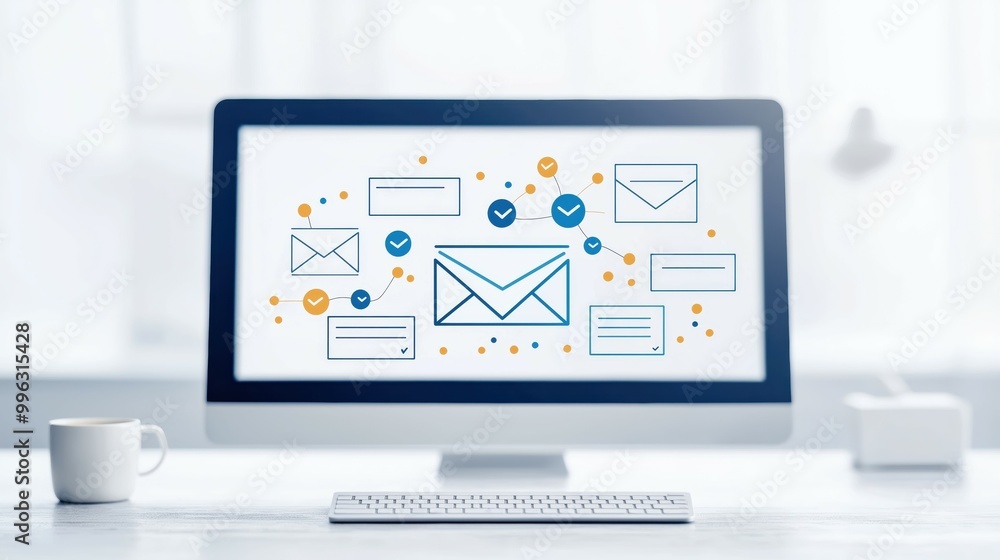 Poster detailed close-up of a computer screen featuring email marketing analytics, with eye-catching statis
