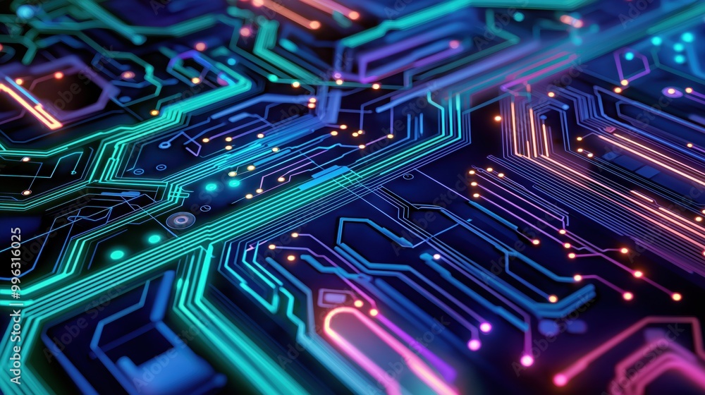 Poster high-tech circuit board with colorful patterns