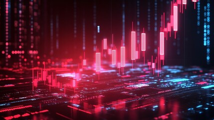 Abstract data visualization of stock market trends in vibrant neon colors.