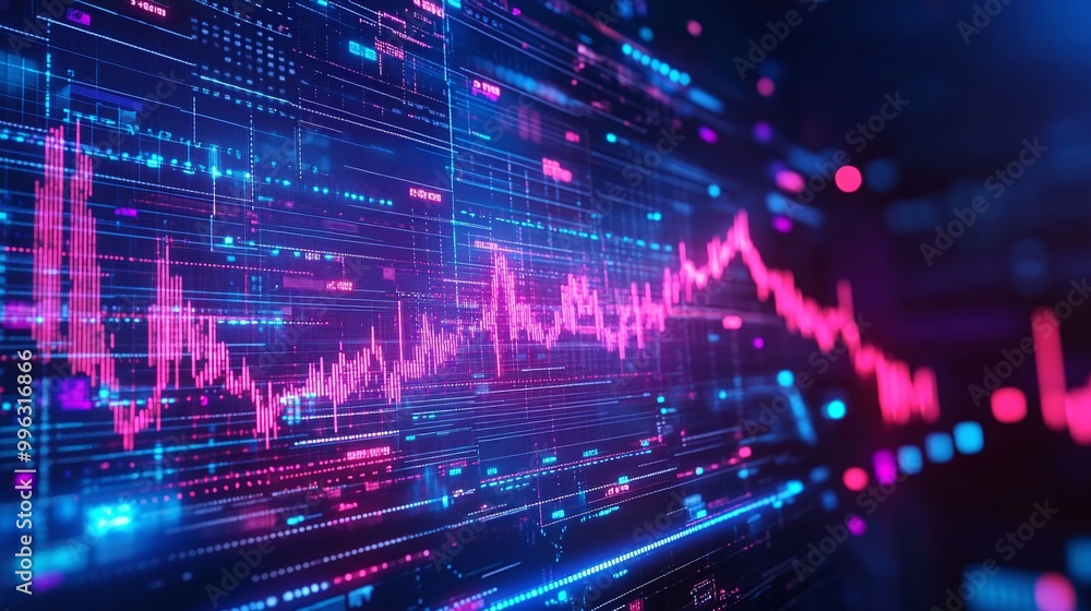 Poster abstract data visualization with colorful graphs representing dynamic statistics and trends in a dig
