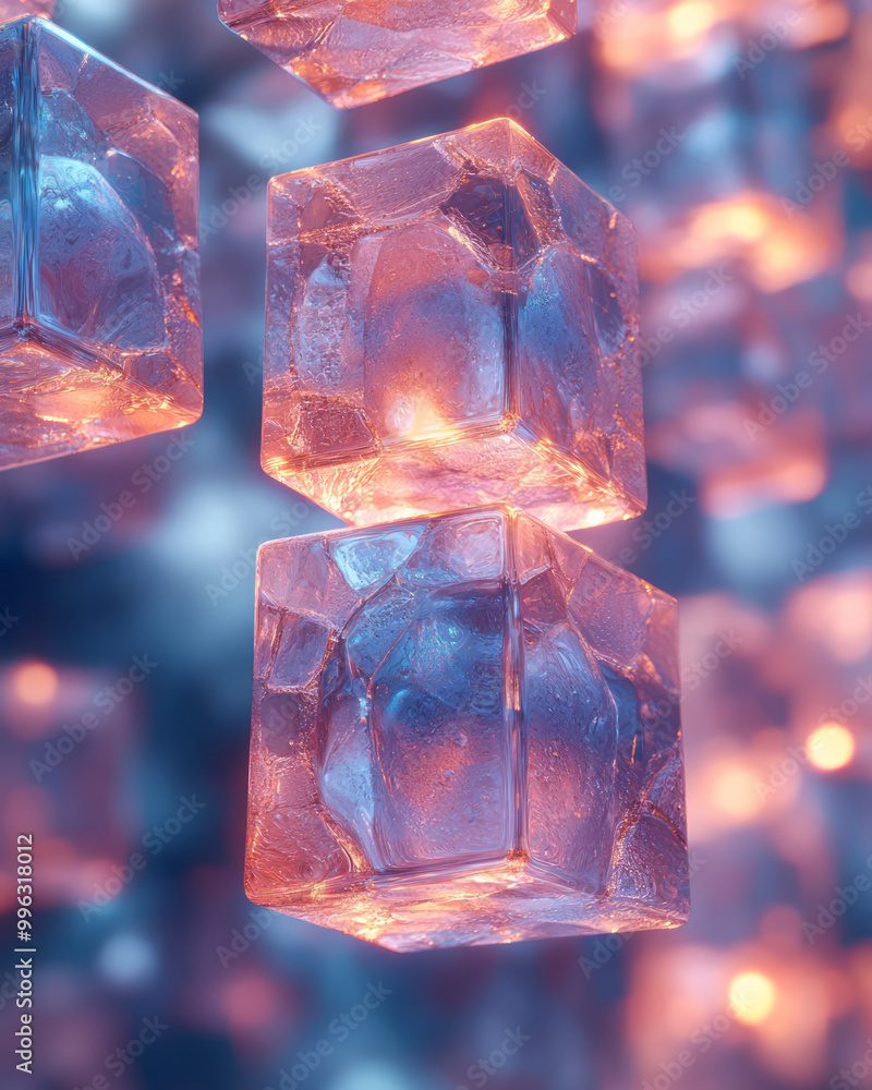 Poster soft focus abstract cubes floating in space,