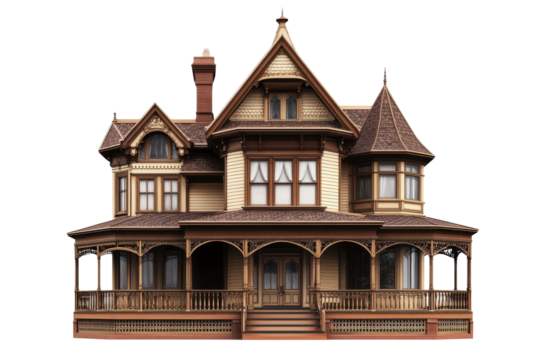 Ornate Victorian house with wooden details and round turret