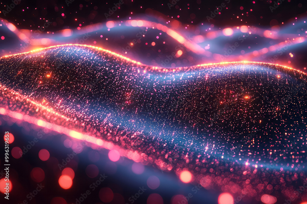 Poster a glowing digital pattern with dynamic dots,