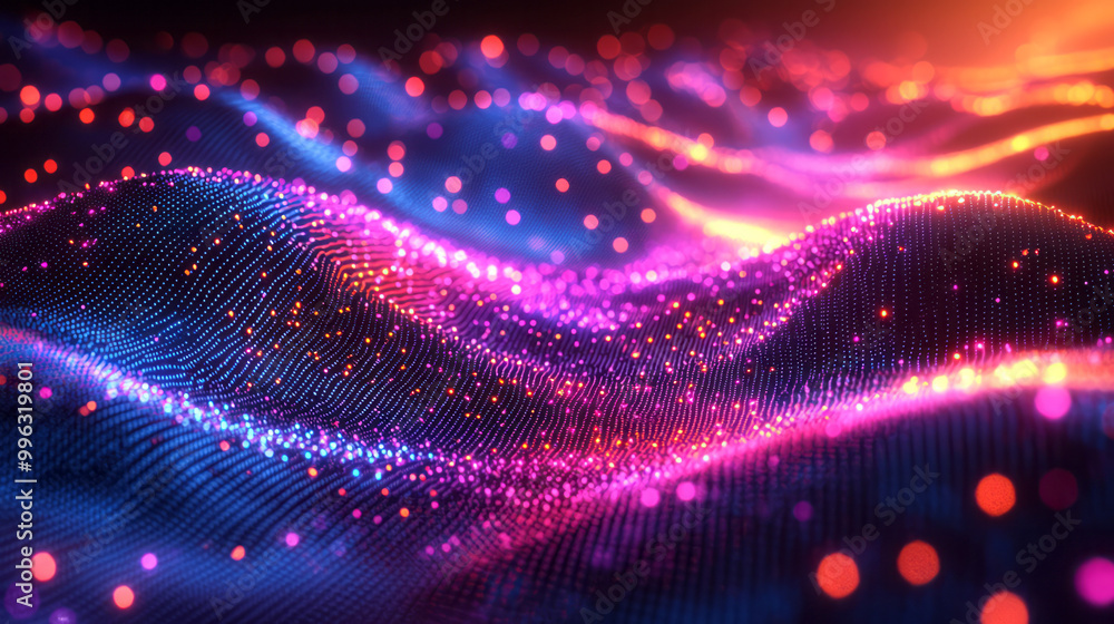 Aufkleber glowing dots forming a dynamic digital pattern,