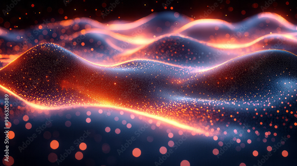 Poster abstract texture with glowing dots forming a dynamic pattern,