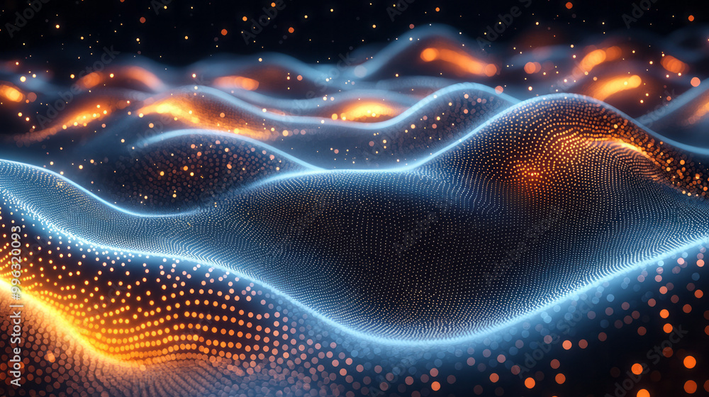 Poster abstract texture with glowing dots forming a dynamic pattern,