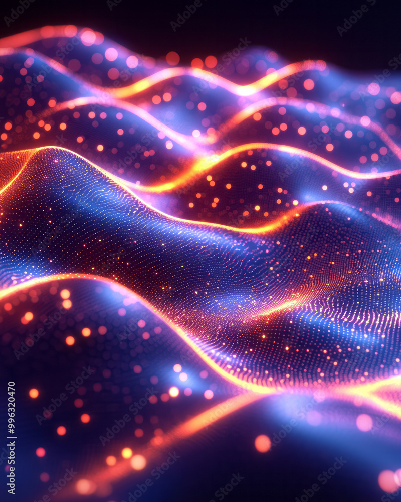 Poster a glowing pattern of dynamic dots forming an abstract digital texture,