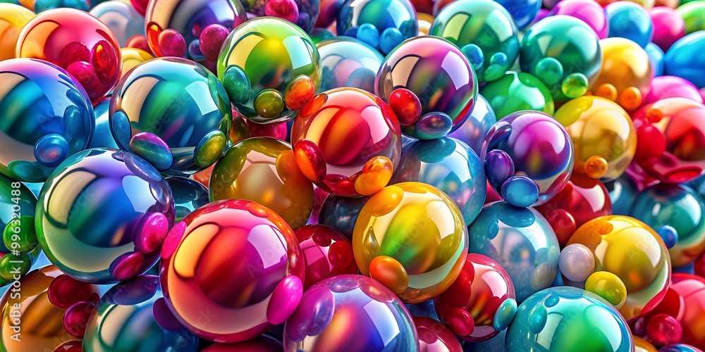 Poster abstract background of colorful glossy spheres ai generative
