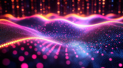 Abstract glowing dots arranged in a digital pattern,