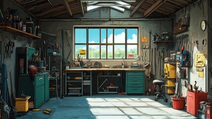 Organized Workshop With Tools and Sunlight Through Window