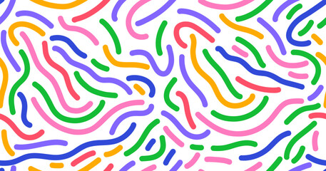 Colorful line drawing doodle seamless pattern. Creative minimalist line draw background  trendy design.