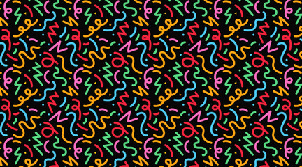 Colorful line drawing doodle seamless pattern. Creative minimalist line draw background  trendy design.
