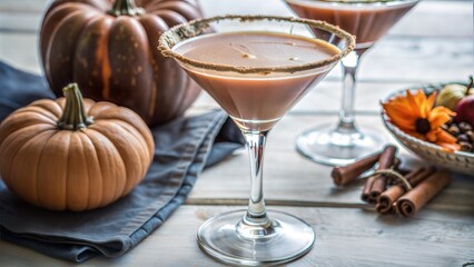 Naklejka premium Pumpkin Martini Fall Seasonal Cocktail Pumpkintini, Halloween cocktail.