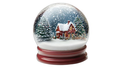 A snow globe with a festive scene inside isolated on a plain white background
