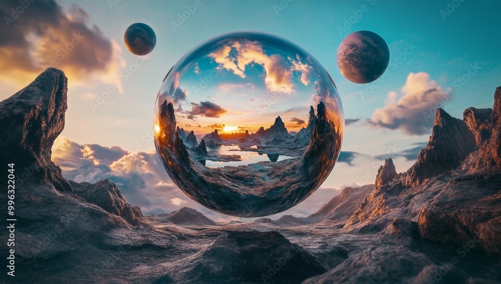Poster images generated using generative ai with tilt shift hexagon in fantasy world.