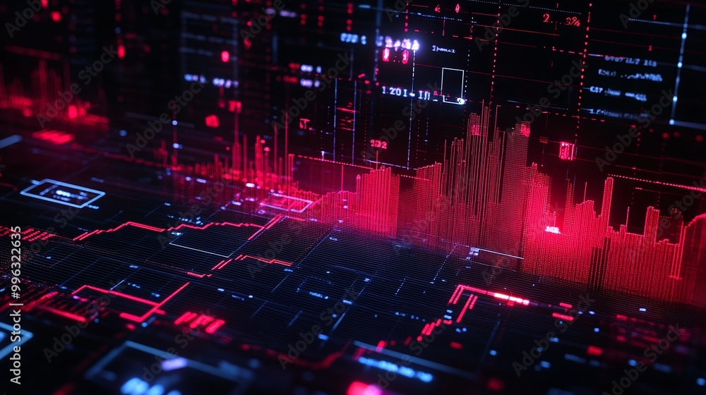 Poster abstract digital background featuring red and black color schemes, ideal for tech-themed projects.