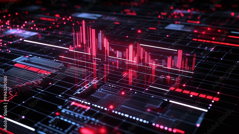 Poster abstract digital background with data visualization, circuits, and neon lights for technology themes