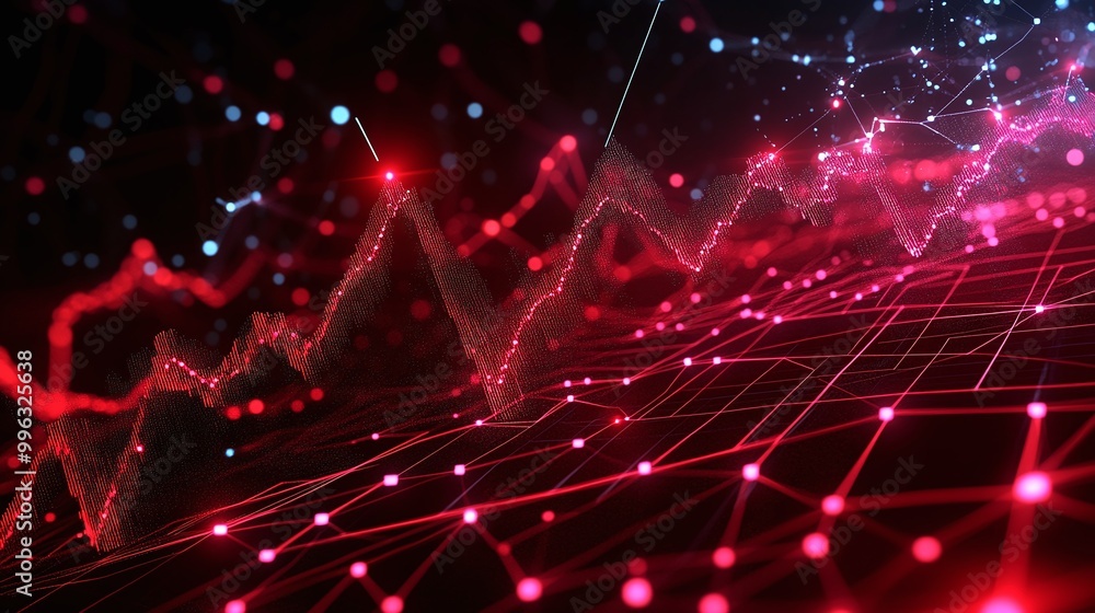 Poster abstract digital background with vibrant lines and glowing dots representing data flow.