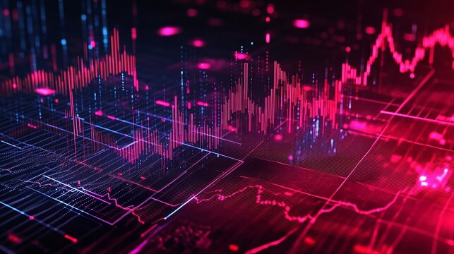 Abstract digital background with vibrant pink data graphs and futuristic lines, ideal for financial tech presentations.