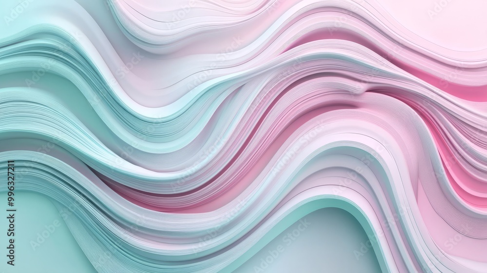 Sticker The background is soft pastel waves and gradient colors. Ideal for designing apps or products.