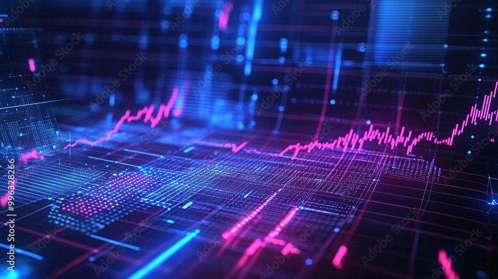 Poster abstract digital data visualization in vibrant colors, representing analysis and insights.