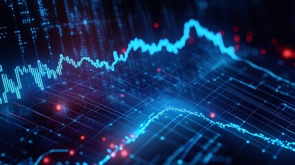 Fototapeta premium Abstract digital data visualization with blue lines on a dark background, representing trends and analytics in technology.