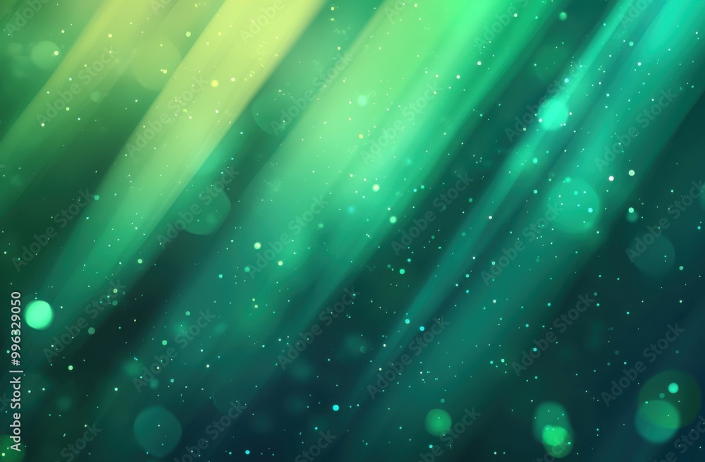 Poster abstract background with a light green and dark blue gradient, glowing lights, a bokeh effect, verti