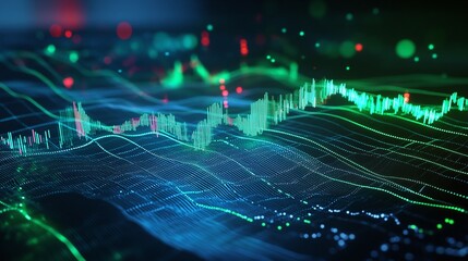 Abstract digital data visualization with dynamic graphs and glowing lines, representing financial trends and analytics.