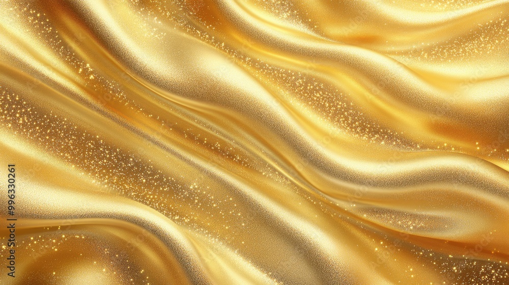 Poster an abstract background of shimmering gold waves with a sparkling effect, ideal for elegant and opule