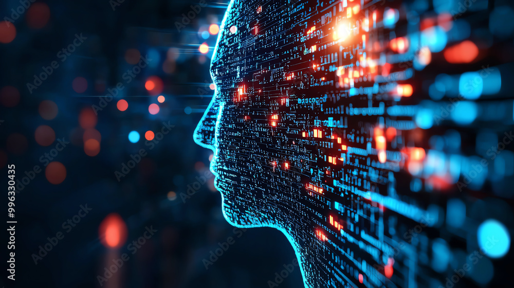 Aufkleber abstract design showing a digital recruitment process with ai and big data in hr, information techno