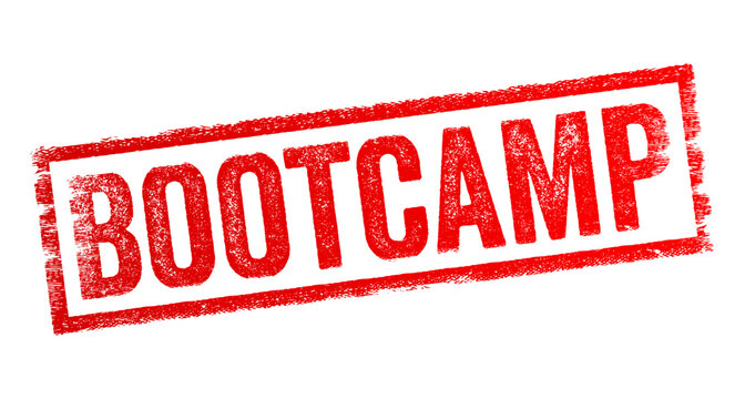 Bootcamp - an intensive training program designed to teach specific skills or improve physical fitness within a relatively short period, text concept stamp