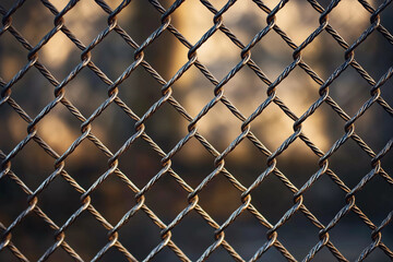 Fototapeta premium Steel chain wire mesh for cage, Selective focus iron cage for privacy.