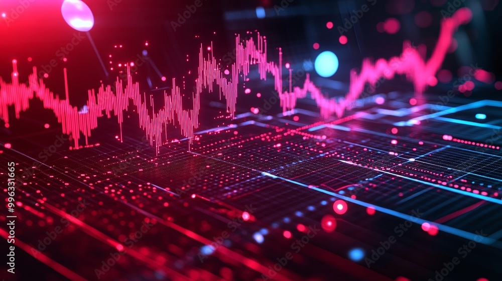 Aufkleber abstract digital data visualization with glowing lines and dots, depicting financial statistics and 